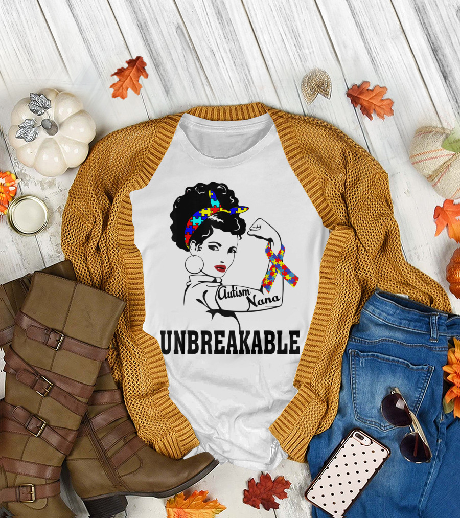 Autism Nana Unbreakable Puzzle Ribbon Strong Woman T-Shirt