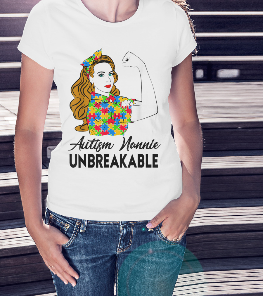 Unbreakable Autism Nannie Puzzle Pattern Awareness T-Shirt
