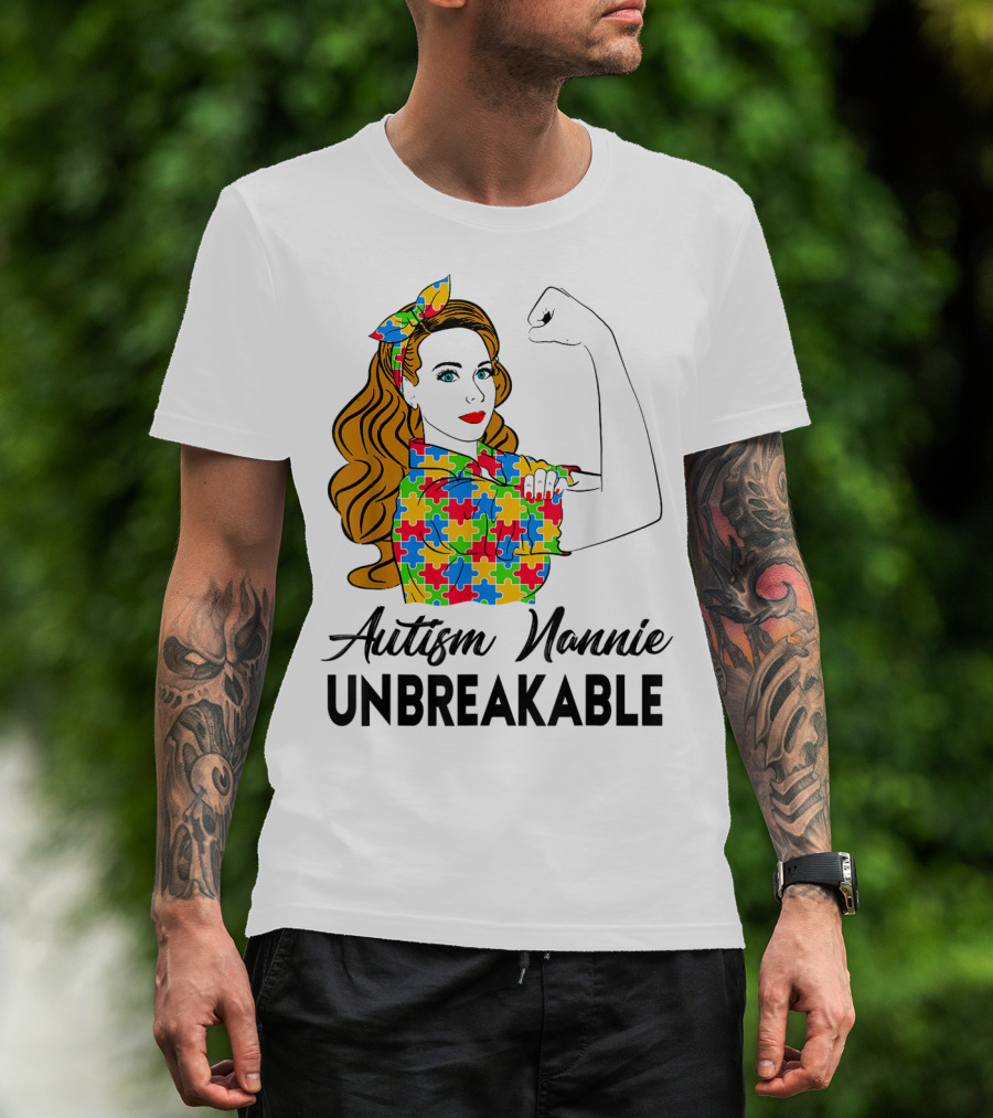Unbreakable Autism Nannie Puzzle Pattern Awareness T-Shirt