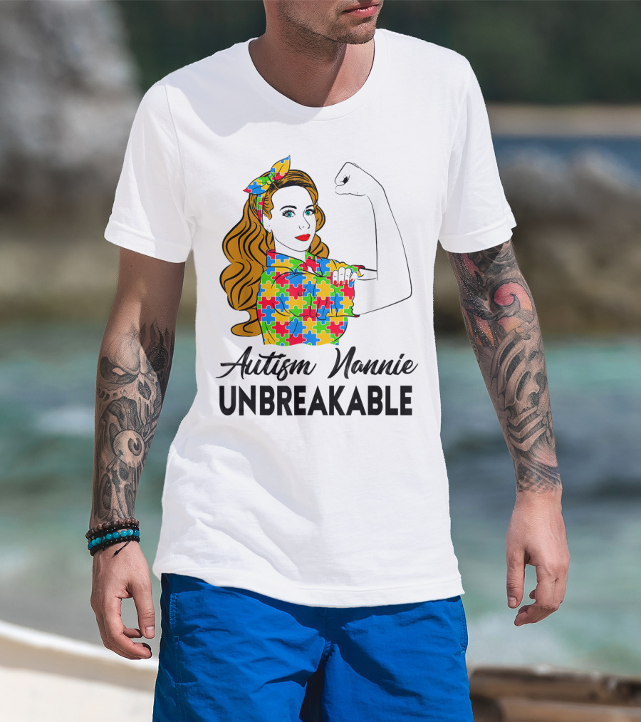 Unbreakable Autism Nannie Puzzle Pattern Awareness T-Shirt