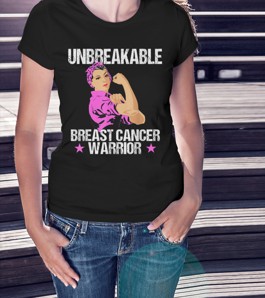 Unbreakable Breast Cancer Warrior Pink Awareness T-Shirt