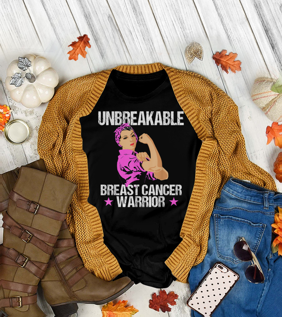 Unbreakable Breast Cancer Warrior Pink Awareness T-Shirt