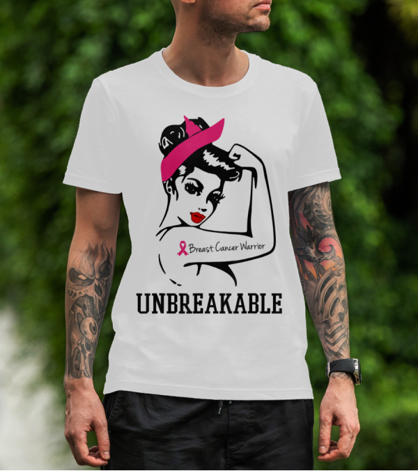 Unbreakable Breast Cancer Warrior Rosie The Riveter Pink T-Shirt