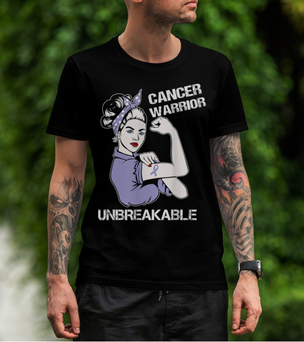 Cancer Warrior Unbreakable Rosie The Riveter Purple T-Shirt