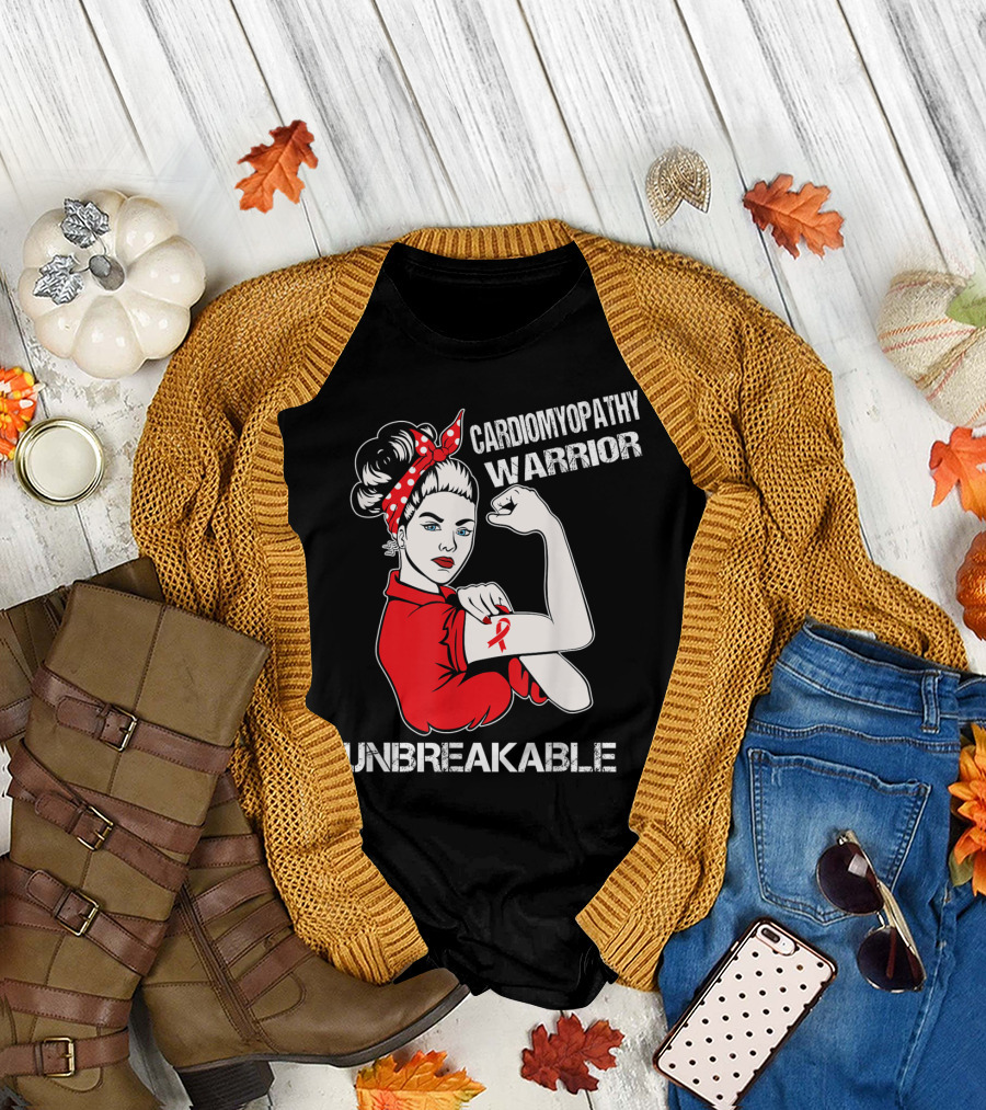 Cardiomyopathy Warrior Unbreakable Rosie Riveter Red T-Shirt