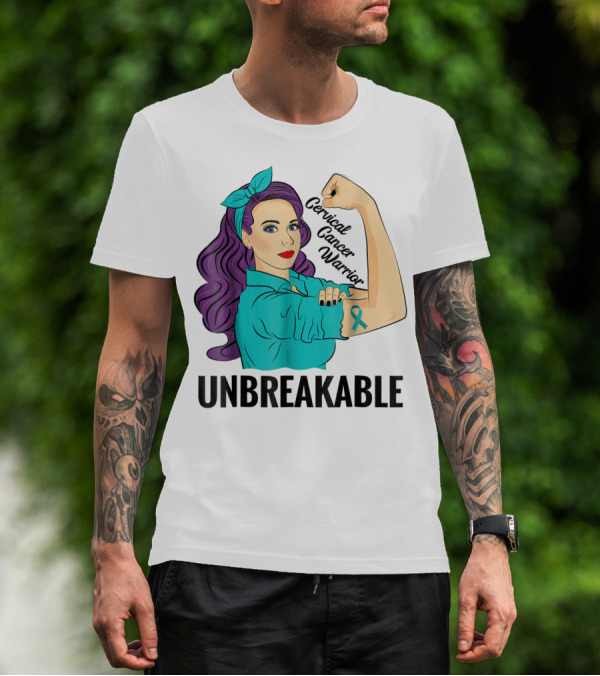 Unbreakable Cervical Cancer Warrior Awareness Ribbon Empowerment T-Shirt