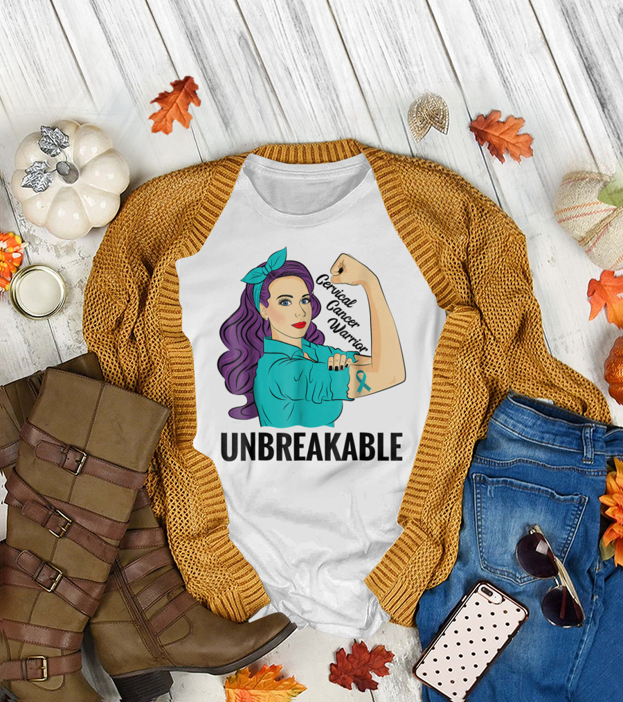 Unbreakable Cervical Cancer Warrior Awareness Ribbon Empowerment T-Shirt