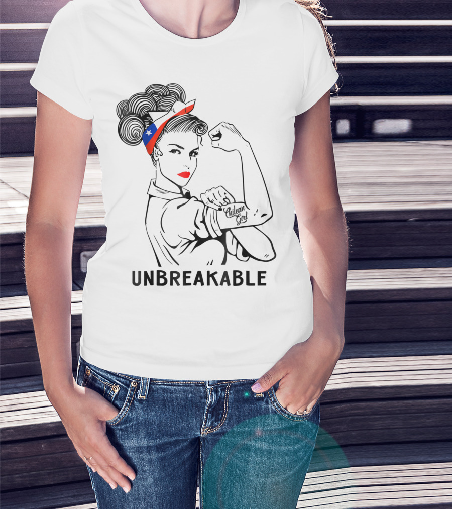 Chilean Girl Unbreakable Rosie Riveter Heritage With Chile Flag Bandana T-Shirt