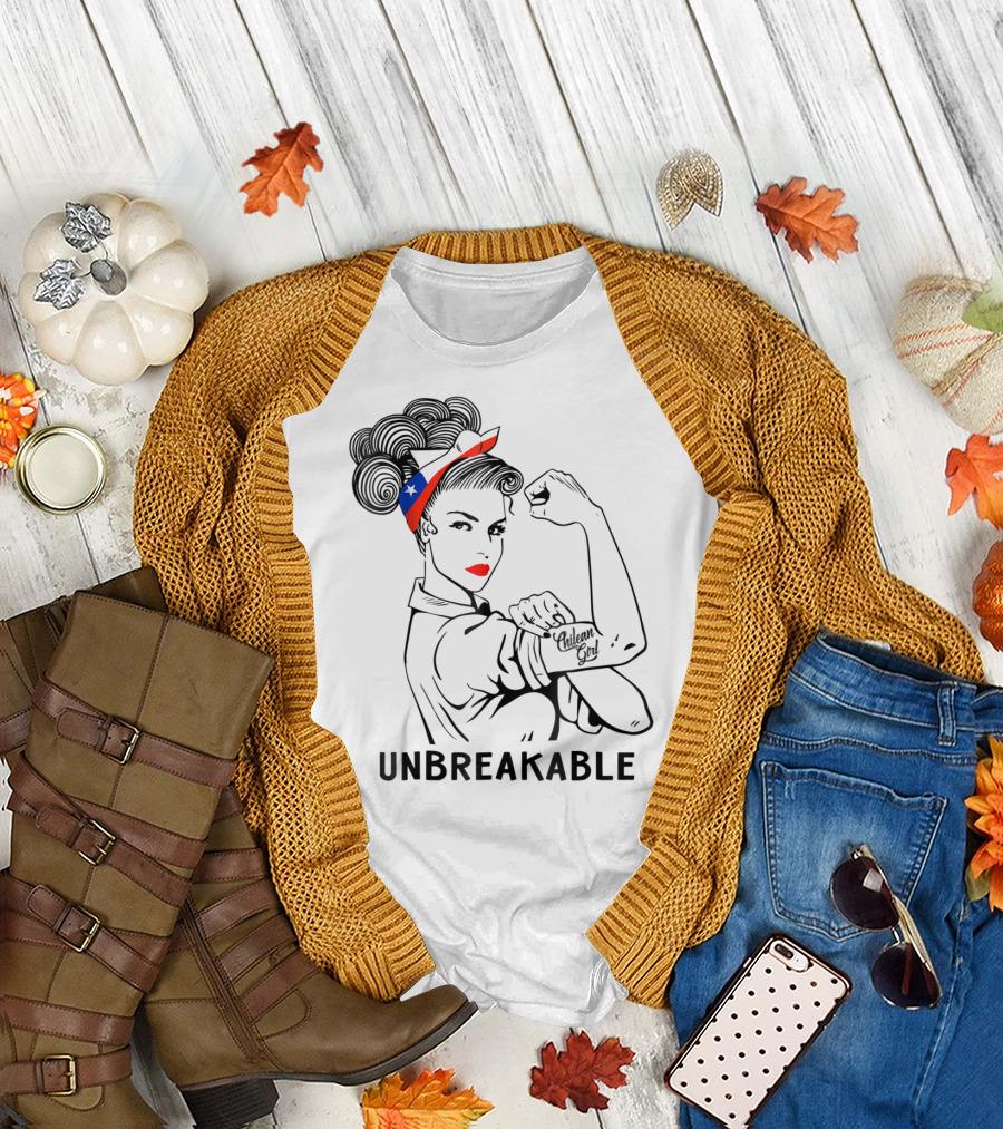 Chilean Girl Unbreakable Rosie Riveter Heritage with Chile Flag Bandana T-Shirt