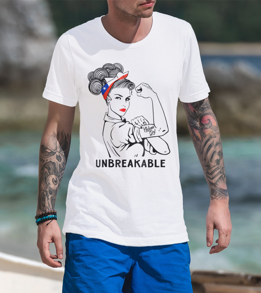 Chilean Girl Unbreakable Rosie Riveter Heritage With Chile Flag Bandana T-Shirt