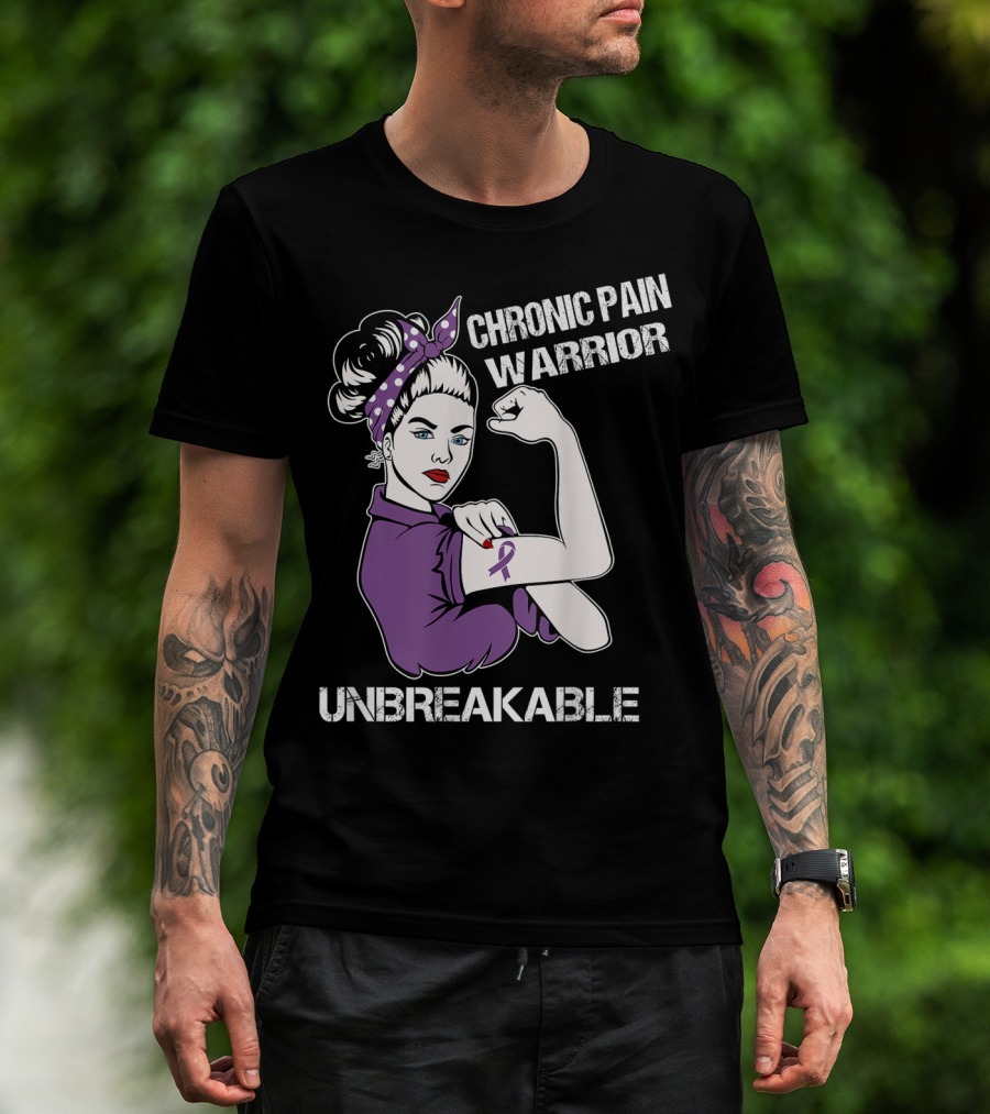 Chronic Pain Warrior Unbreakable Rosie Riveter Purple T-Shirt