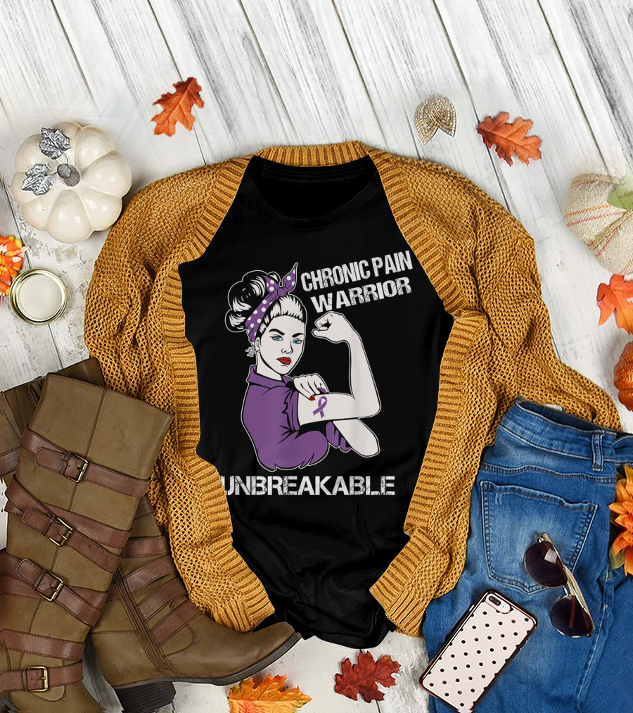 Chronic Pain Warrior Unbreakable Rosie Riveter Purple T-Shirt