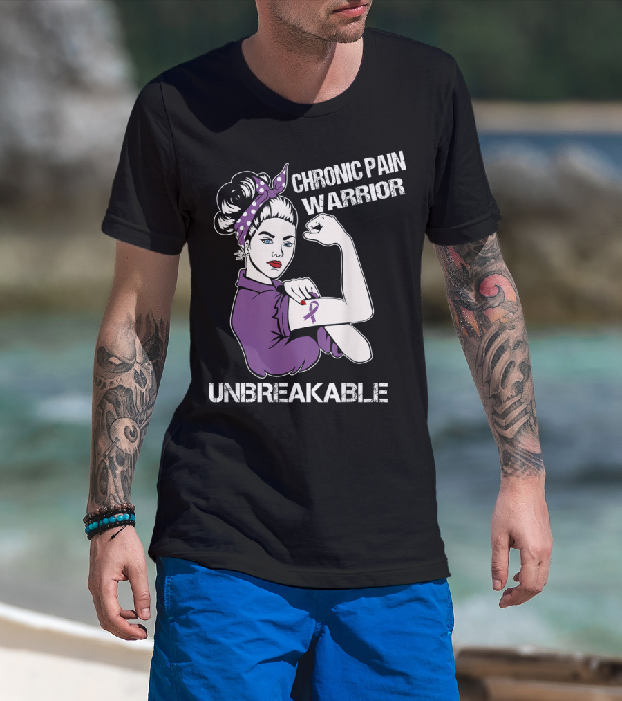 Chronic Pain Warrior Unbreakable Rosie Riveter Purple T-Shirt