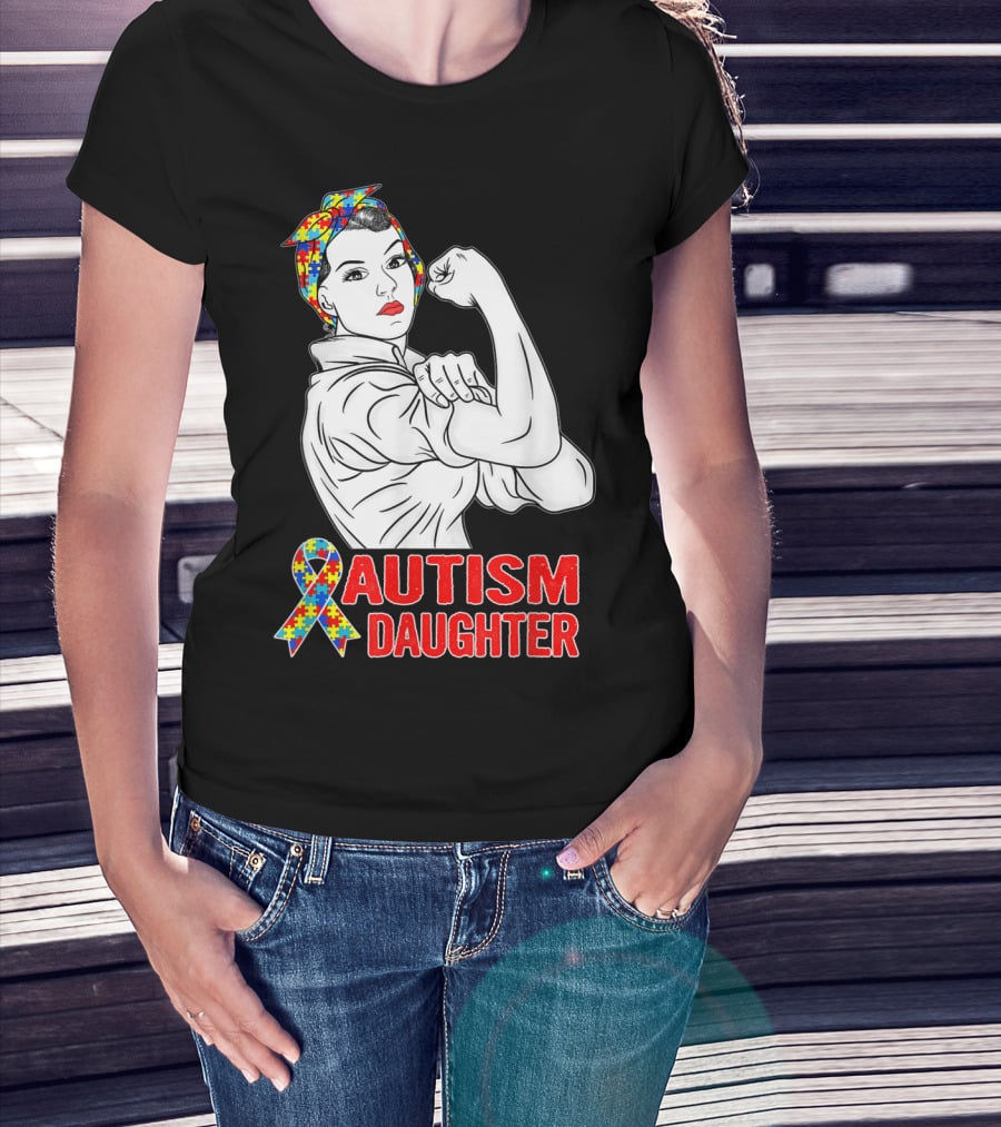 Autism Daughter Unbreakable Rosie The Riveter Autism Awareness Puzzle T-Shirt