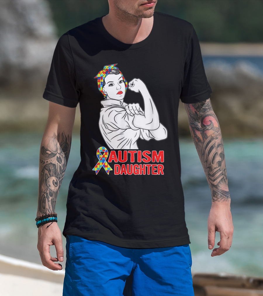 Autism Daughter Unbreakable Rosie The Riveter Autism Awareness Puzzle T-Shirt