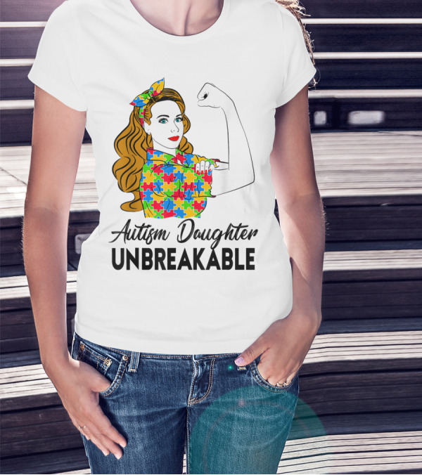 Autism Daughter Unbreakable Puzzle Piece Pattern Autism Awareness T-Shirt