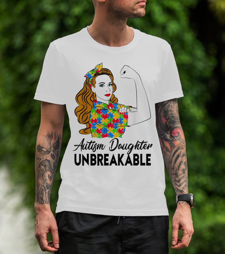 Autism Daughter Unbreakable Puzzle Piece Pattern Autism Awareness T-Shirt