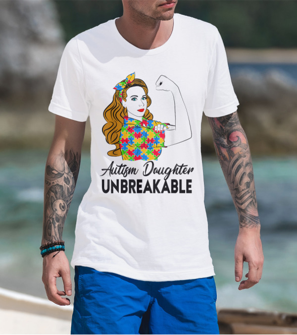 Autism Daughter Unbreakable Puzzle Piece Pattern Autism Awareness T-Shirt