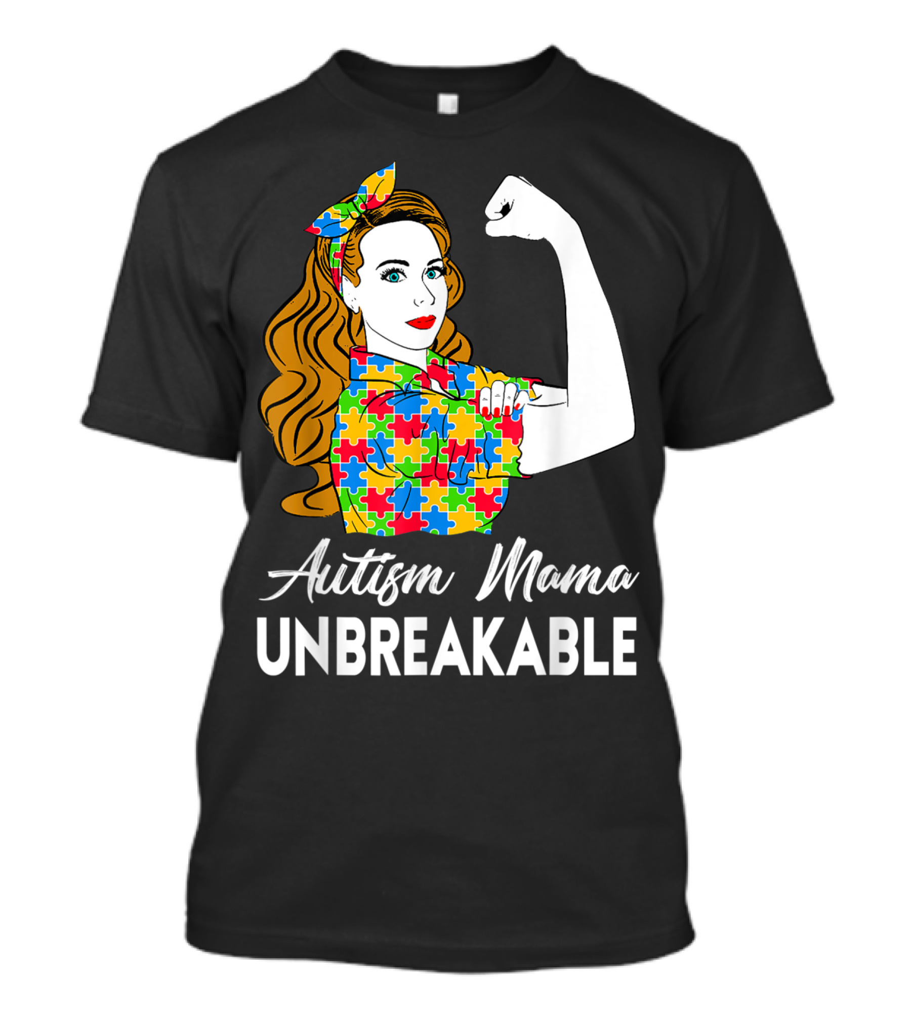 Autism Mama Unbreakable Puzzle Piece Icon Rosie The Riveter T-Shirt