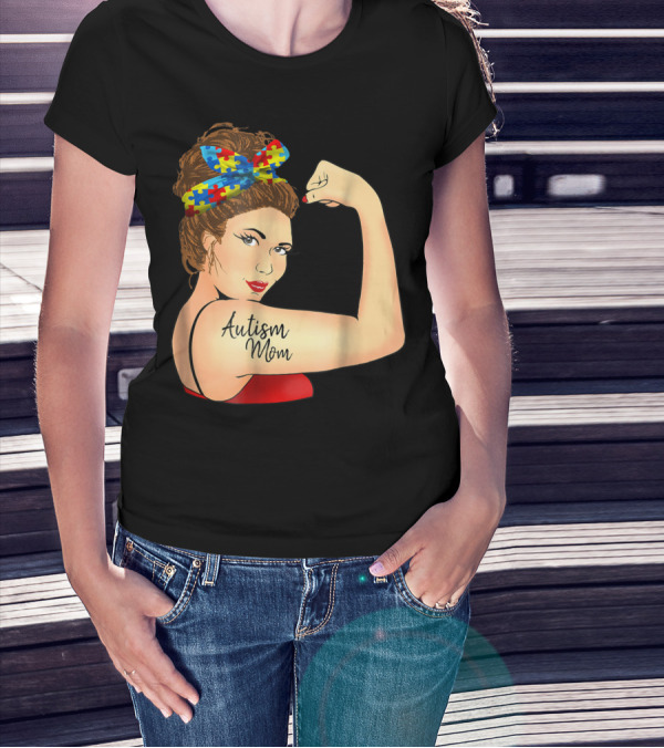 Autism Mom Unbreakable Rosie Awareness Puzzle Bow T-Shirt