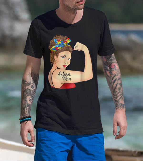 Autism Mom Unbreakable Rosie Awareness Puzzle Bow T-Shirt