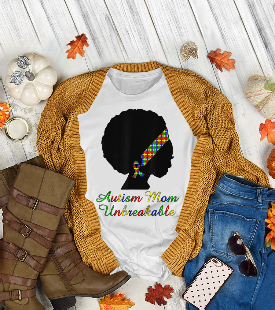 Autism Mom Unbreakable with Puzzle Ribbon Headband T-Shirt