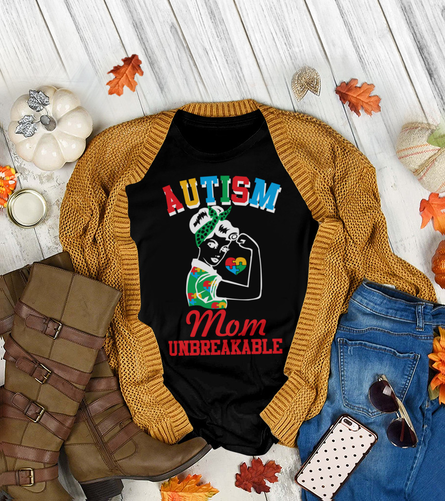 Autism Mom Unbreakable Puzzle Pieces Awareness T-Shirt