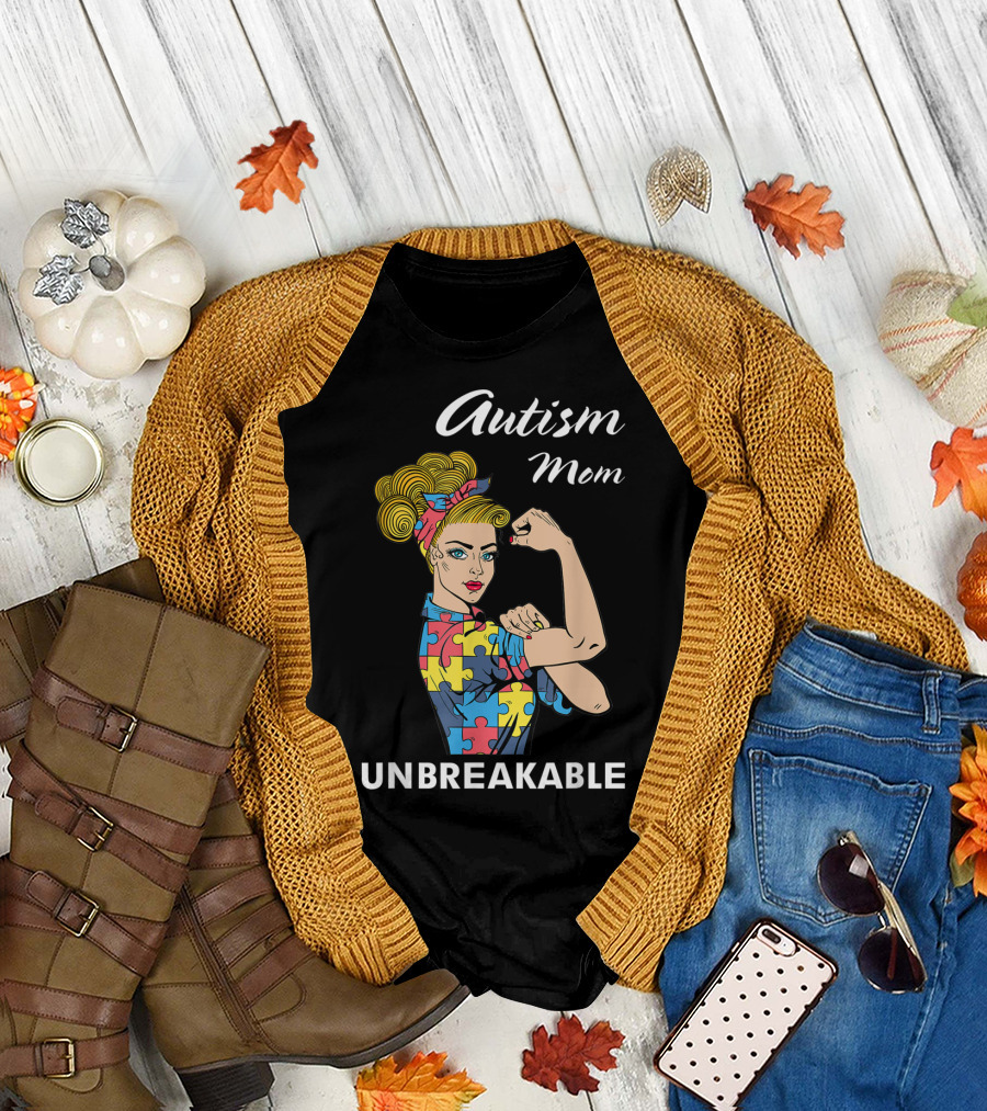 Autism Mom Unbreakable Puzzle Piece Strong Women Empowerment T-Shirt