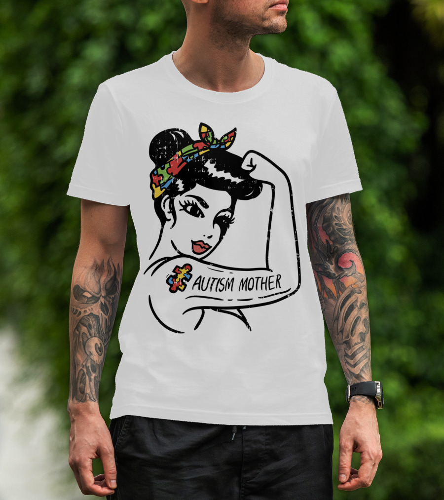 Autism Mother Unbreakable Puzzle Piece Bandana Rosie Riveter T-Shirt