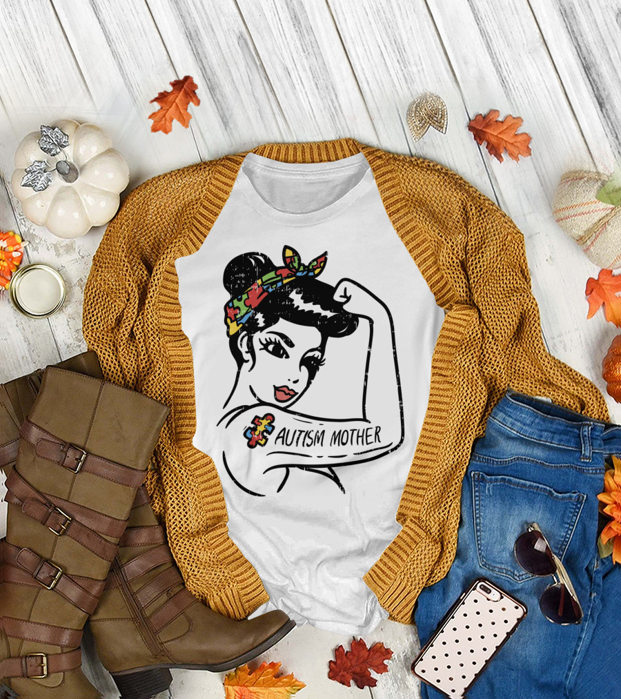 Autism Mother Unbreakable Puzzle Piece Bandana Rosie Riveter T-Shirt