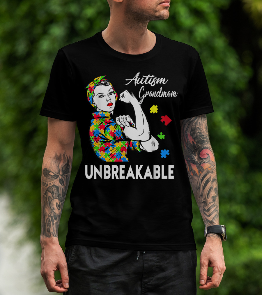 Unbreakable Autism Grandmom Autism Awareness Puzzle Pieces T-Shirt