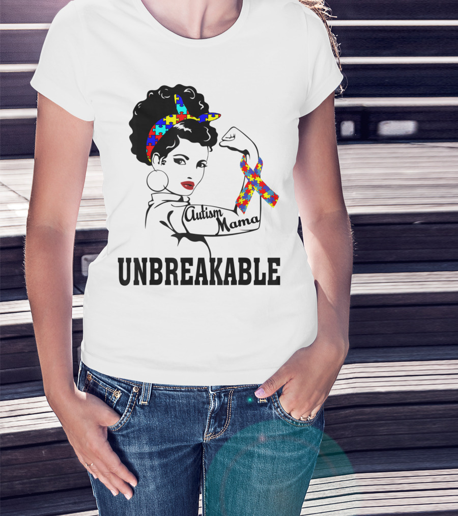 Autism Mama Unbreakable Puzzle Ribbon Sister Daughter T-Shirt