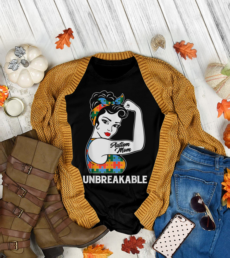 Unbreakable Autism Mom Puzzle Pattern Awareness Strong T-Shirt