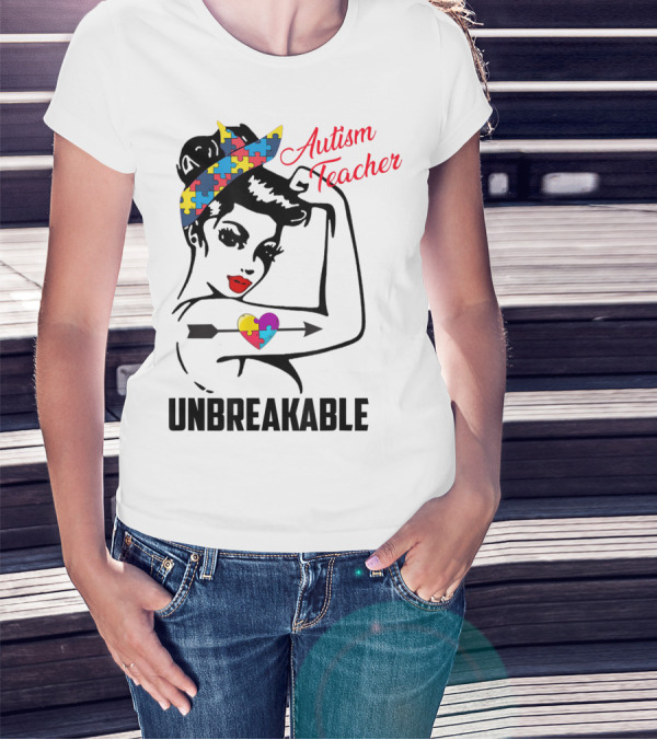 Autism Teacher Unbreakable Puzzle Heart Support Autism T-Shirt