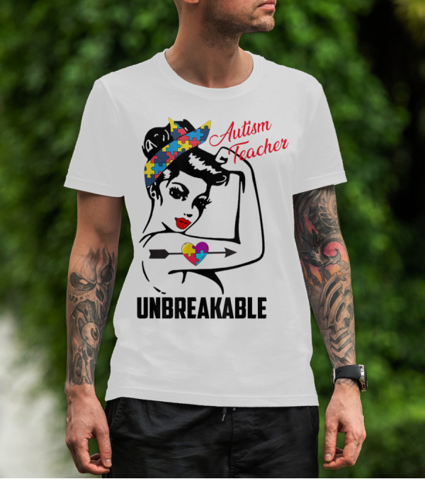 Autism Teacher Unbreakable Puzzle Heart Support Autism T-Shirt