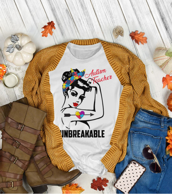 Autism Teacher Unbreakable Puzzle Heart Support Autism T-Shirt