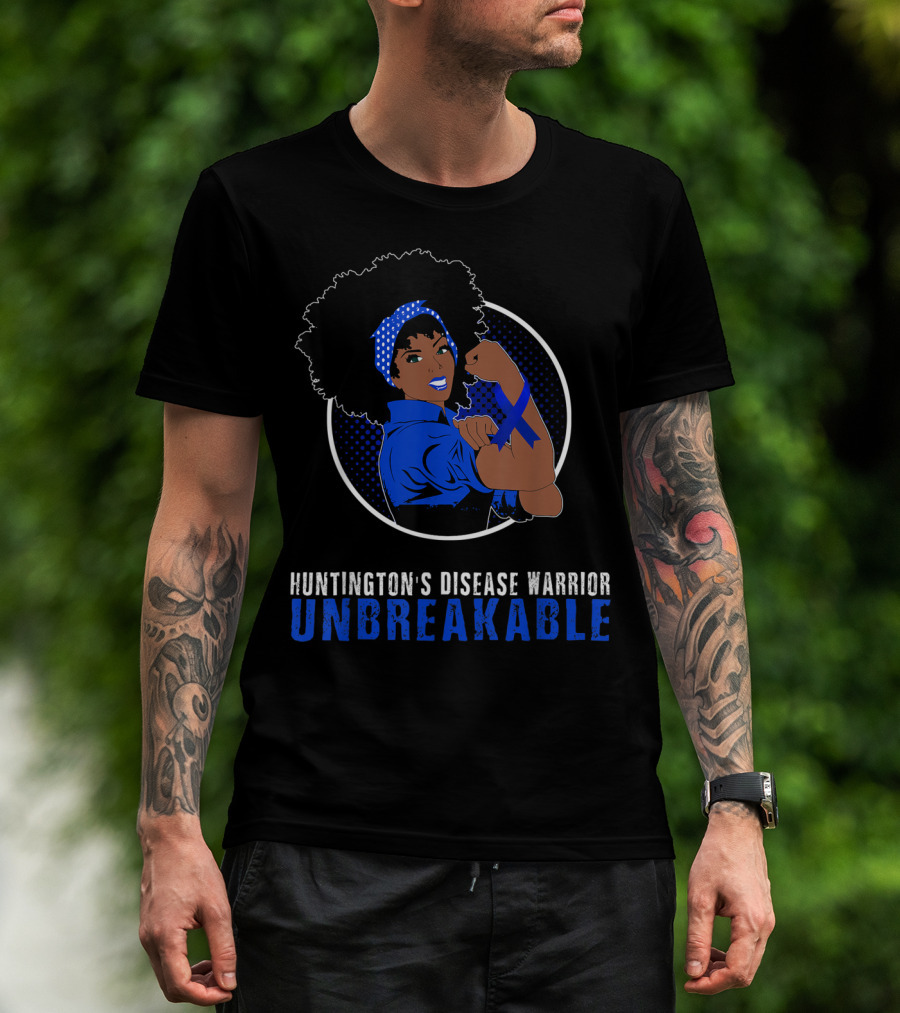 Huntington's Disease Warrior Unbreakable Black Girl Iconic Pose T-Shirt