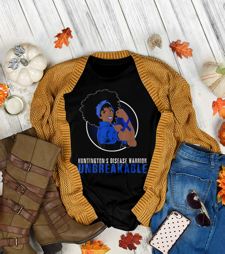 Huntington's Disease Warrior Unbreakable Black Girl Iconic Pose T-Shirt