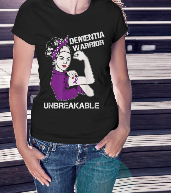 Dementia Warrior Unbreakable Purple Ribbon Rosie The Riveter T-Shirt
