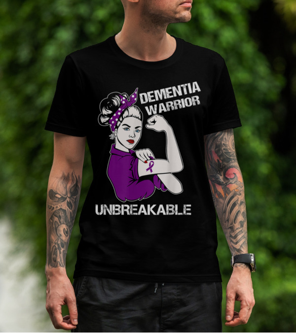 Dementia Warrior Unbreakable Purple Ribbon Rosie The Riveter T-Shirt