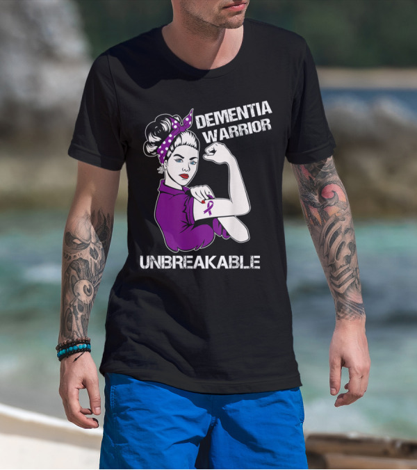 Dementia Warrior Unbreakable Purple Ribbon Rosie The Riveter T-Shirt