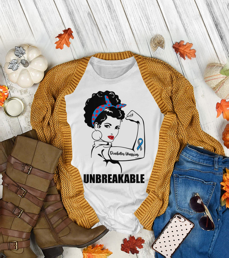 Diabetes Warrior Unbreakable Rosie Ribbon Empowerment T-Shirt
