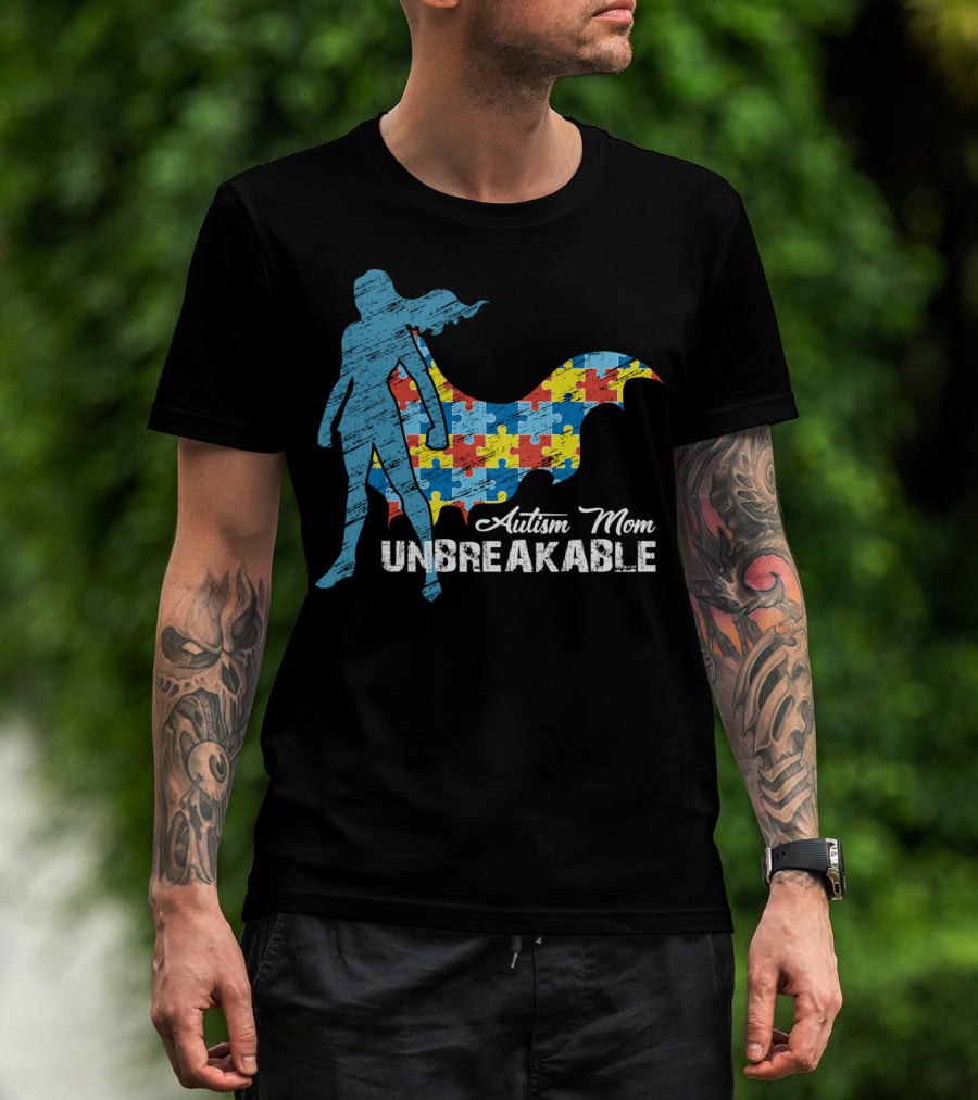 Autism Mom Unbreakable Puzzle Cape Superhero T-Shirt