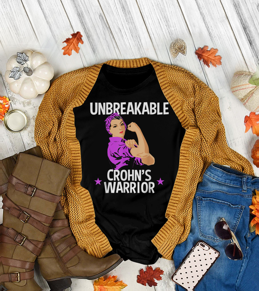 Unbreakable Crohn's Warrior Purple Awareness Rosie the Riveter T-Shirt