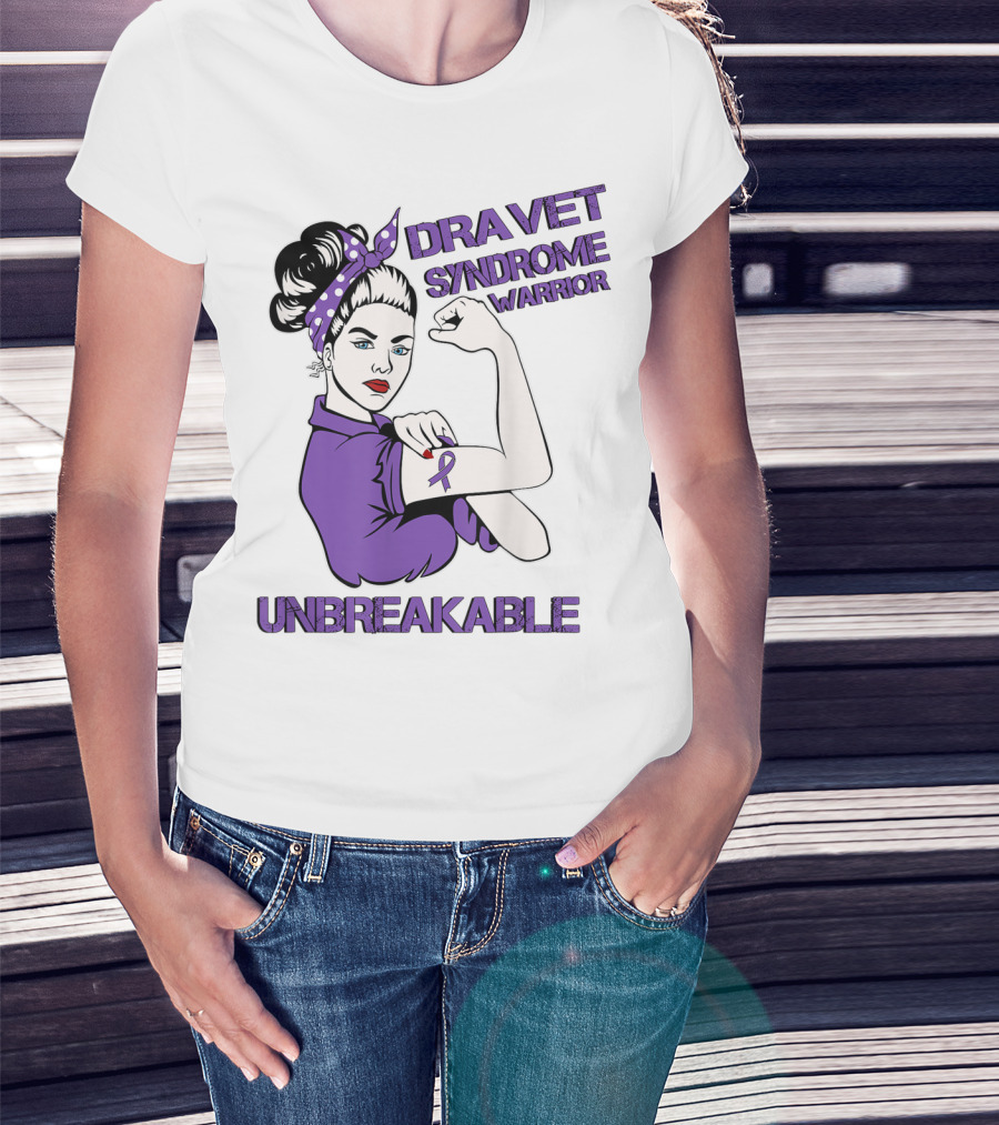 Dravet Syndrome Warrior Unbreakable Rosie Riveter Style Purple T-Shirt