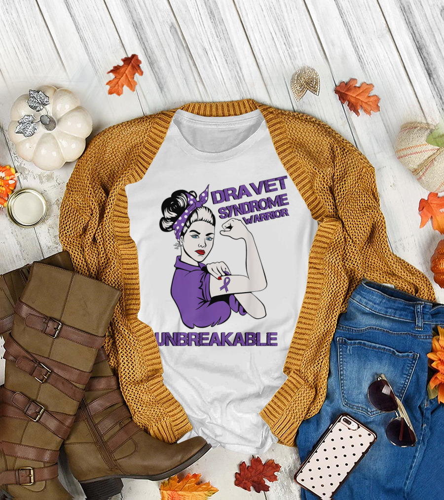 Dravet Syndrome Warrior Unbreakable Rosie Riveter Style Purple T-Shirt