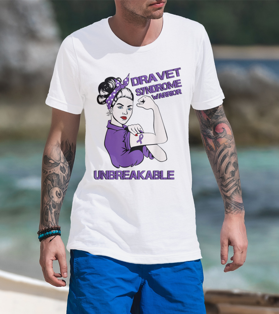 Dravet Syndrome Warrior Unbreakable Rosie Riveter Style Purple T-Shirt