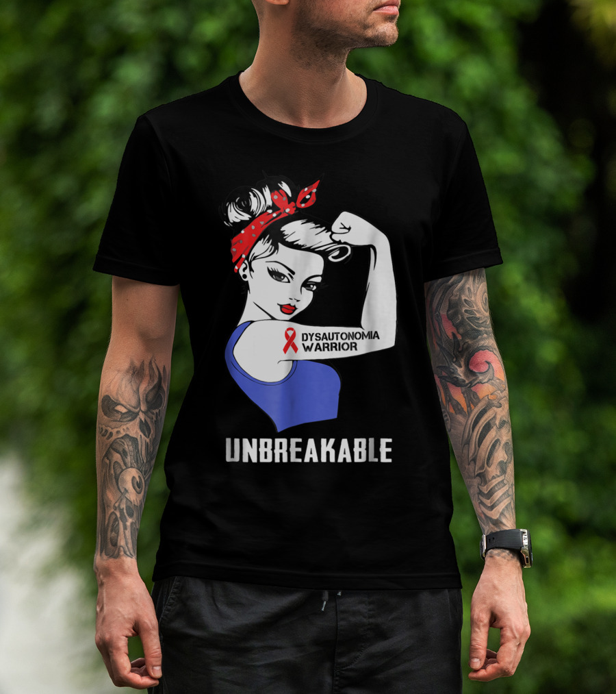 Dysautonomia Warrior Unbreakable Awareness Ribbon Tattoo Rosie The Riveter T-Shirt