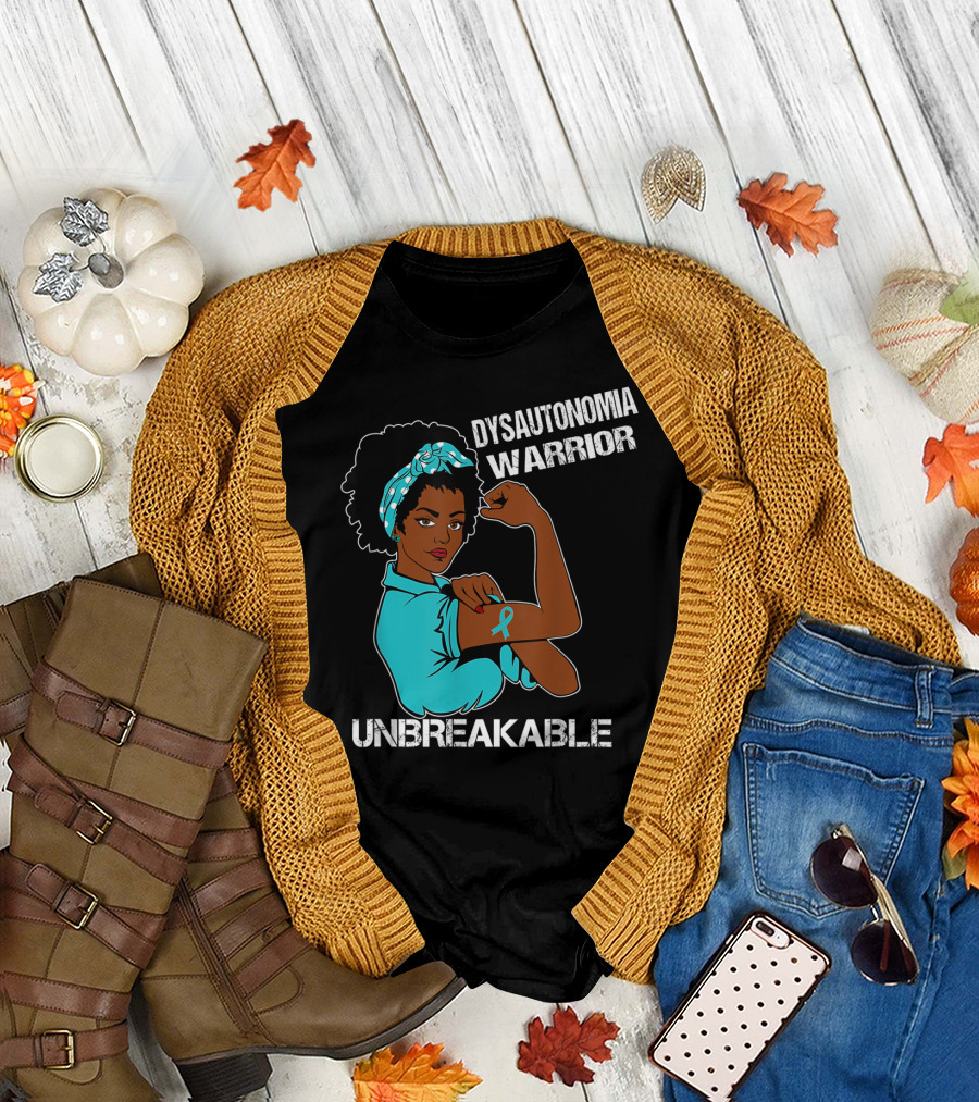 Dysautonomia Warrior Unbreakable Rosie the Riveter Style Blue Awareness T-Shirt