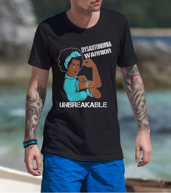 Dysautonomia Warrior Unbreakable Rosie The Riveter Style Blue Awareness T-Shirt